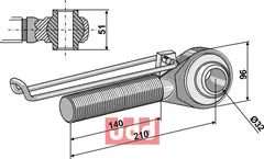 Toppstags ende med kule  M42x3 - 140