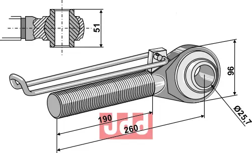 Toppstags ende med kule  M42x3 - 190 - JDD Utstyr