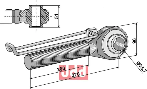 Toppstags ende med kule  M42x3 - 200 - JDD Utstyr