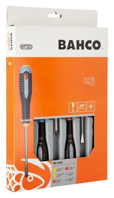 Bahco ERGO™ skrutrekkersett, 6stk. for spor-, Phillips- og Pozidriv-skruer 