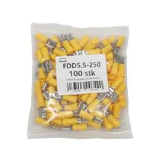 Gul isol kabelsko hun 6.3mm, 100pk Gul, pose med 100 stk.