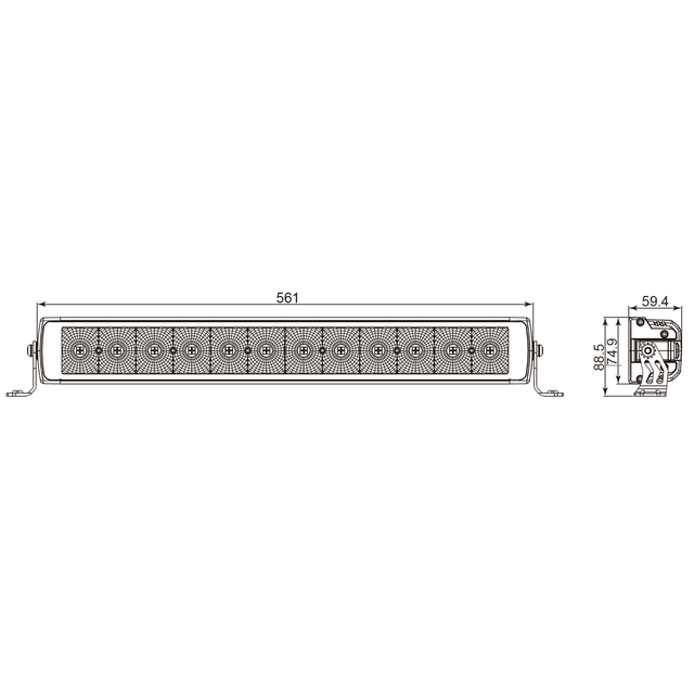 Lumary Corax SR22 arbeidslys ledbar Lysspredning, med side og skyve brakette 