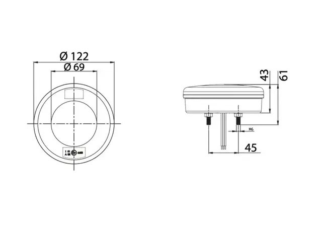 Vignal rund baklykt 122mm med tre funksj Posisjon, blink og brems 