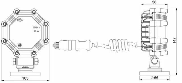 Universalt arbeidslys, oktogon formet 12/24V, 1800lm, 23W, LED 